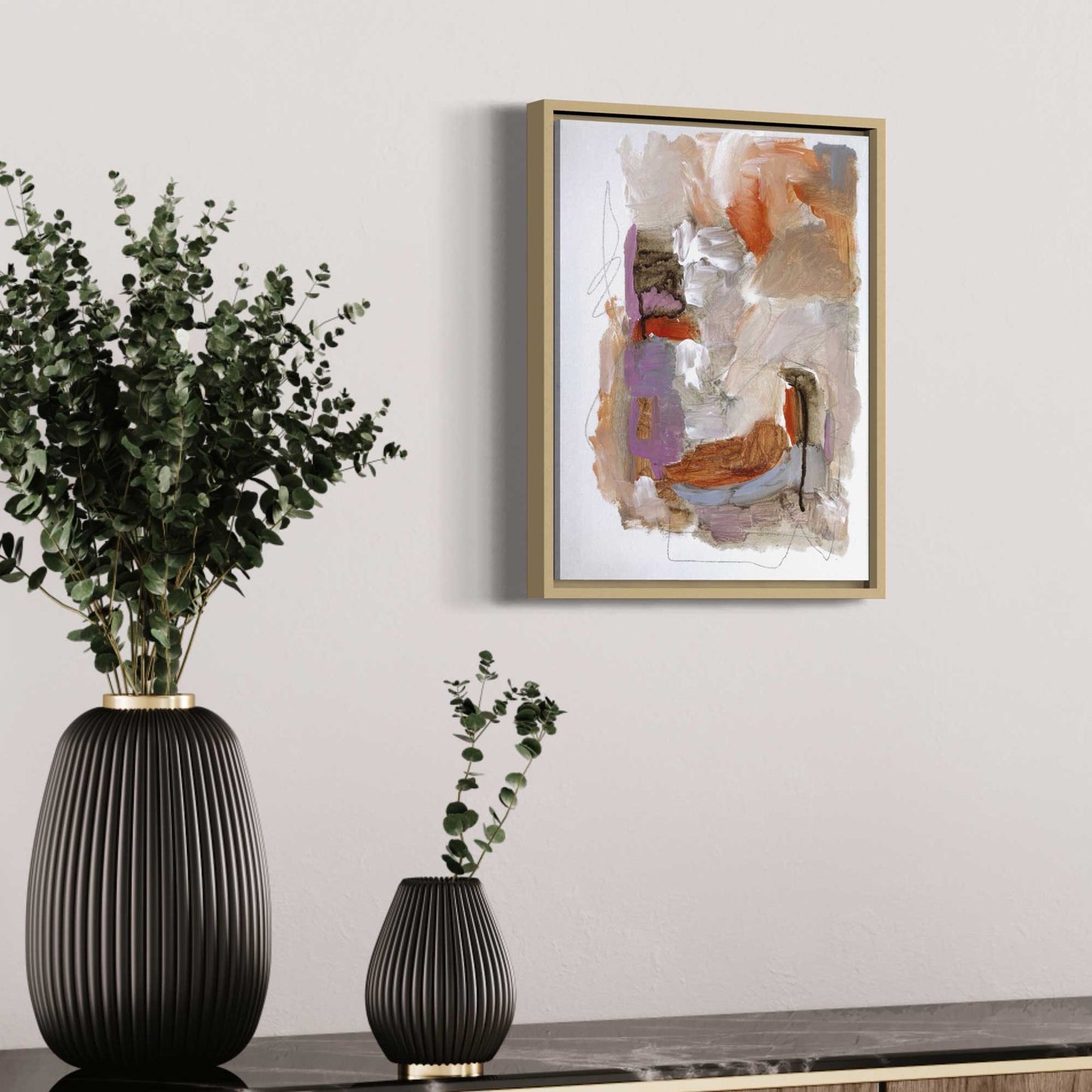 ACC-CO-001 "Connection" #1 (16x12) Framed side view original acrylic abstract painting by Chizu Omori Art