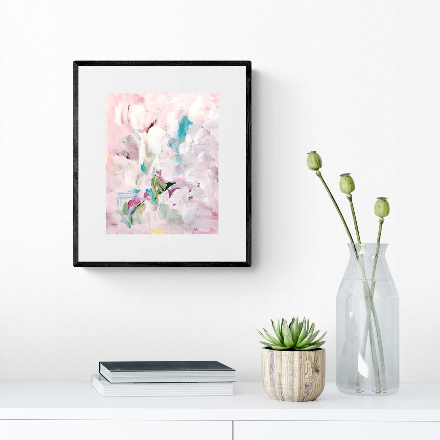 ACP-FL-005 "Flora" #5 (10x8) Black Frame original acrylic abstract painting by Chizu Omori Art