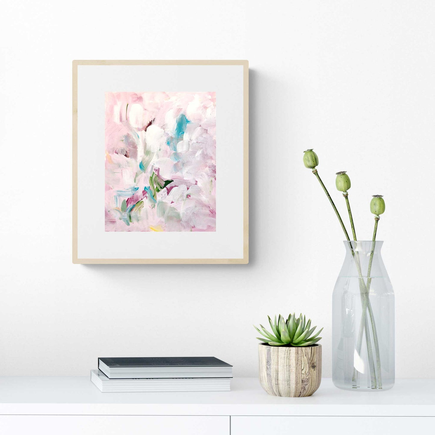 ACP-FL-005 "Flora" #5 (10x8) Wood Frame original acrylic abstract painting by Chizu Omori Art