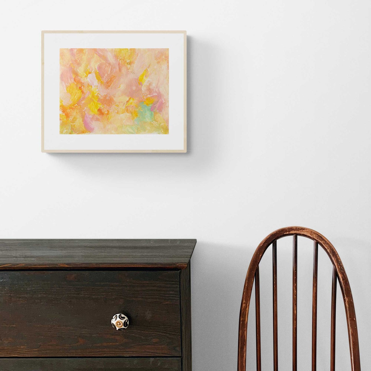 ENP-LJ-001 "Love & Joy" #1 (11x14) Wood frame original acrylic abstract painting by Chizu Omori Art