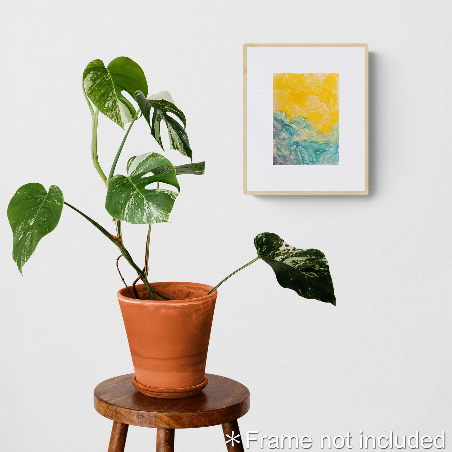 ENP-NB-062 "New Beginning" #62 (7x5) Wood frame original acrylic abstract painting by Chizu Omori Art