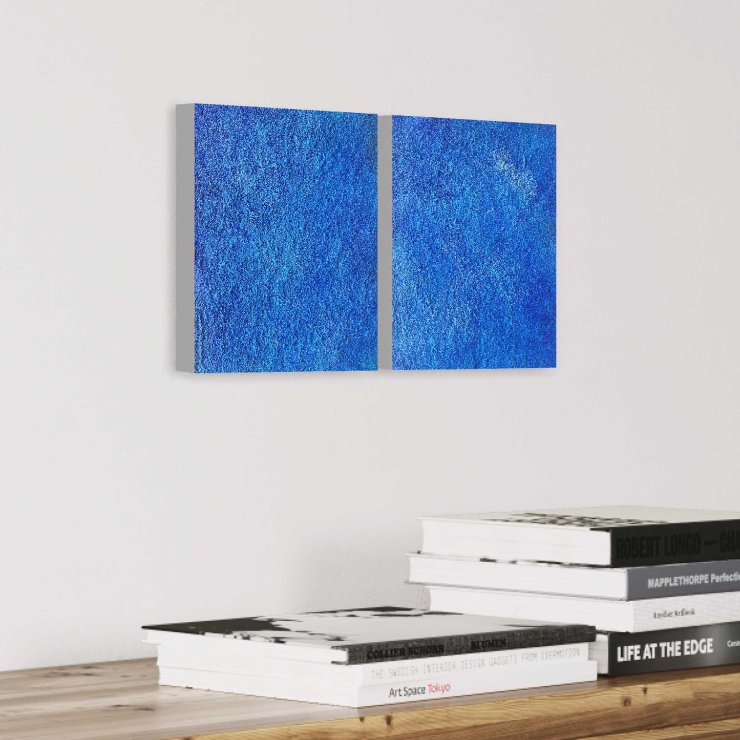 ENW-NB-008 "New Beginning" #8 (10x20x.875) Side view original encaustic abstract painting by Chizu Omori Art