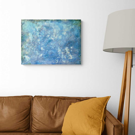 ENW-NB-001 "Sky and Ocean" #1 (18x24x1.5) Front view original encaustic abstract painting by Chizu Omori Art