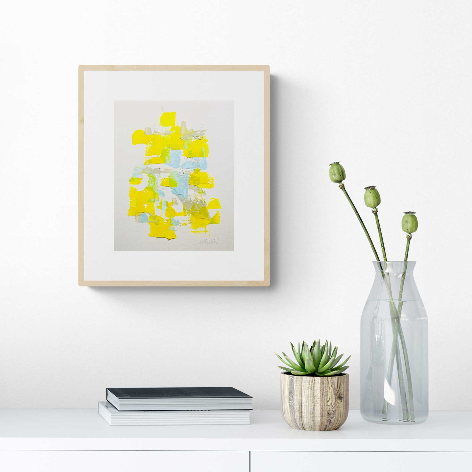 ACP-DN-045 "Dawn" #45 (10x8) Wood Frame original acrylic abstract painting by Chizu Omori Art