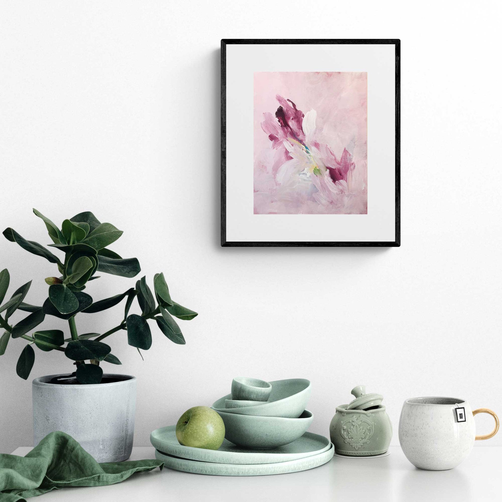 ACP-FL-001 "Flora" #1 (10x8) Black Frame original acrylic abstract painting by Chizu Omori Art