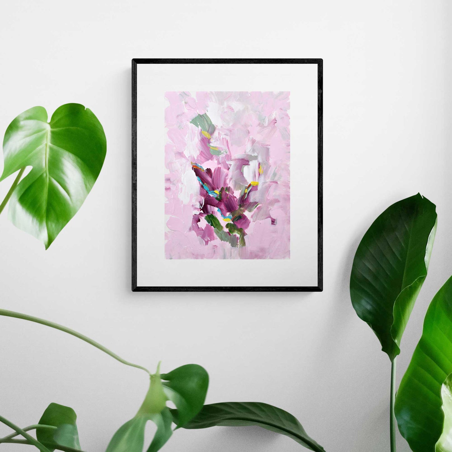 ACP-FL-011 "Flora" #11 (12x9) Black Frame original acrylic abstract painting by Chizu Omori Art