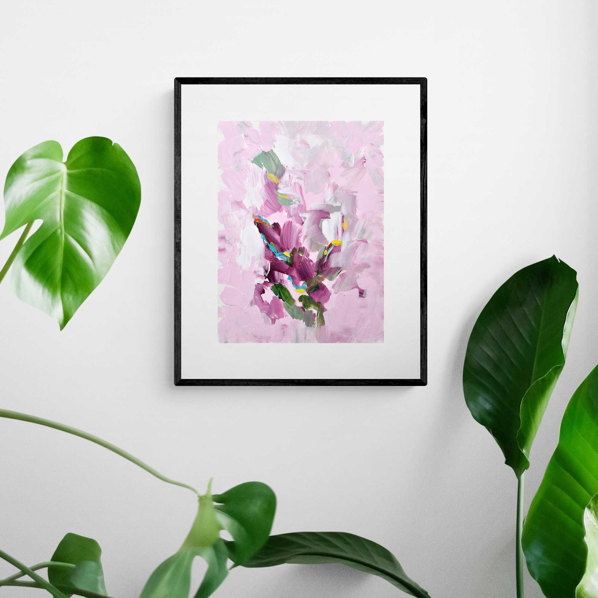 ACP-FL-011 "Flora" #11 (12x9) Black Frame original acrylic abstract painting by Chizu Omori Art