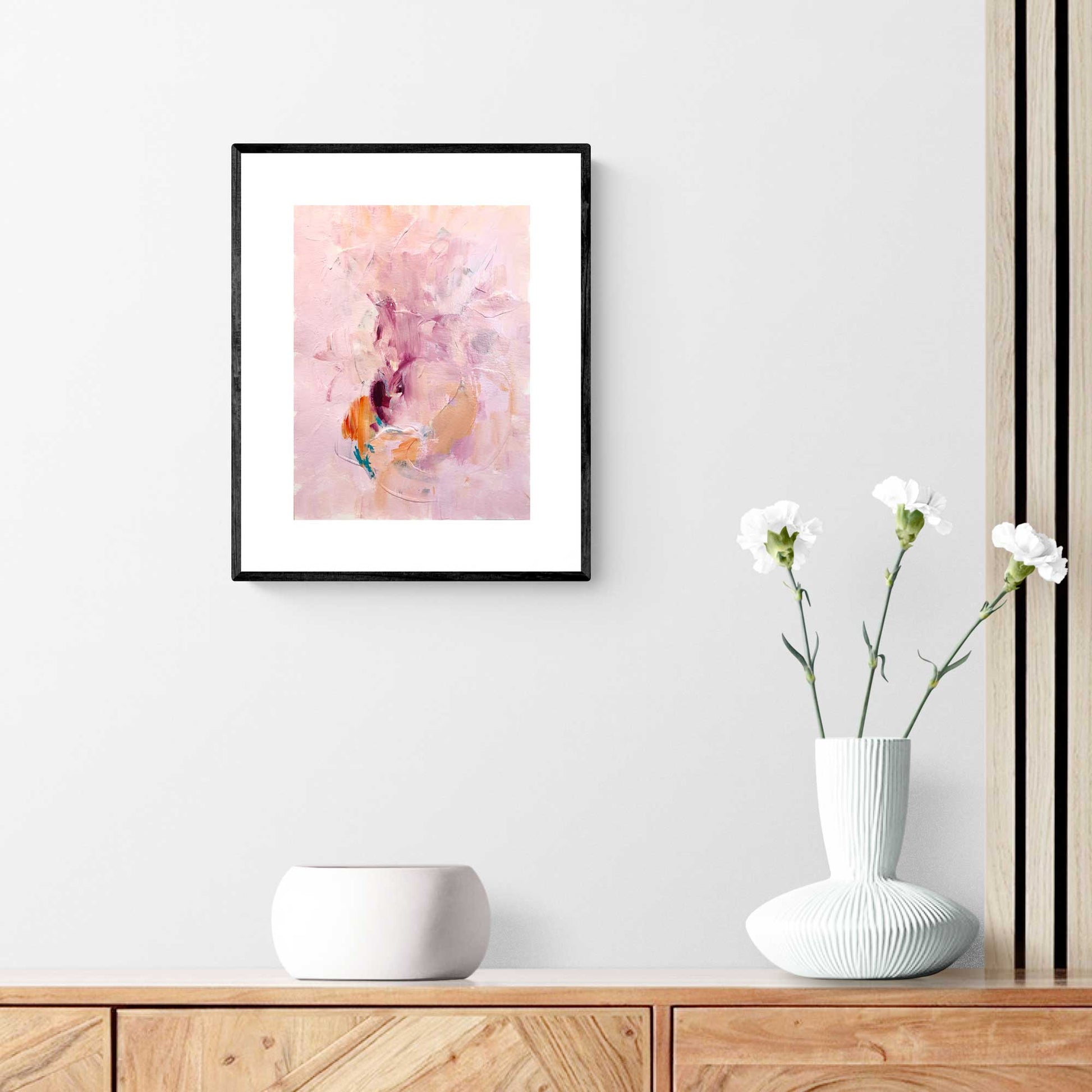 ACP-FL-014 "Flora" #14 (12x9) Black Frame original acrylic abstract painting by Chizu Omori Art