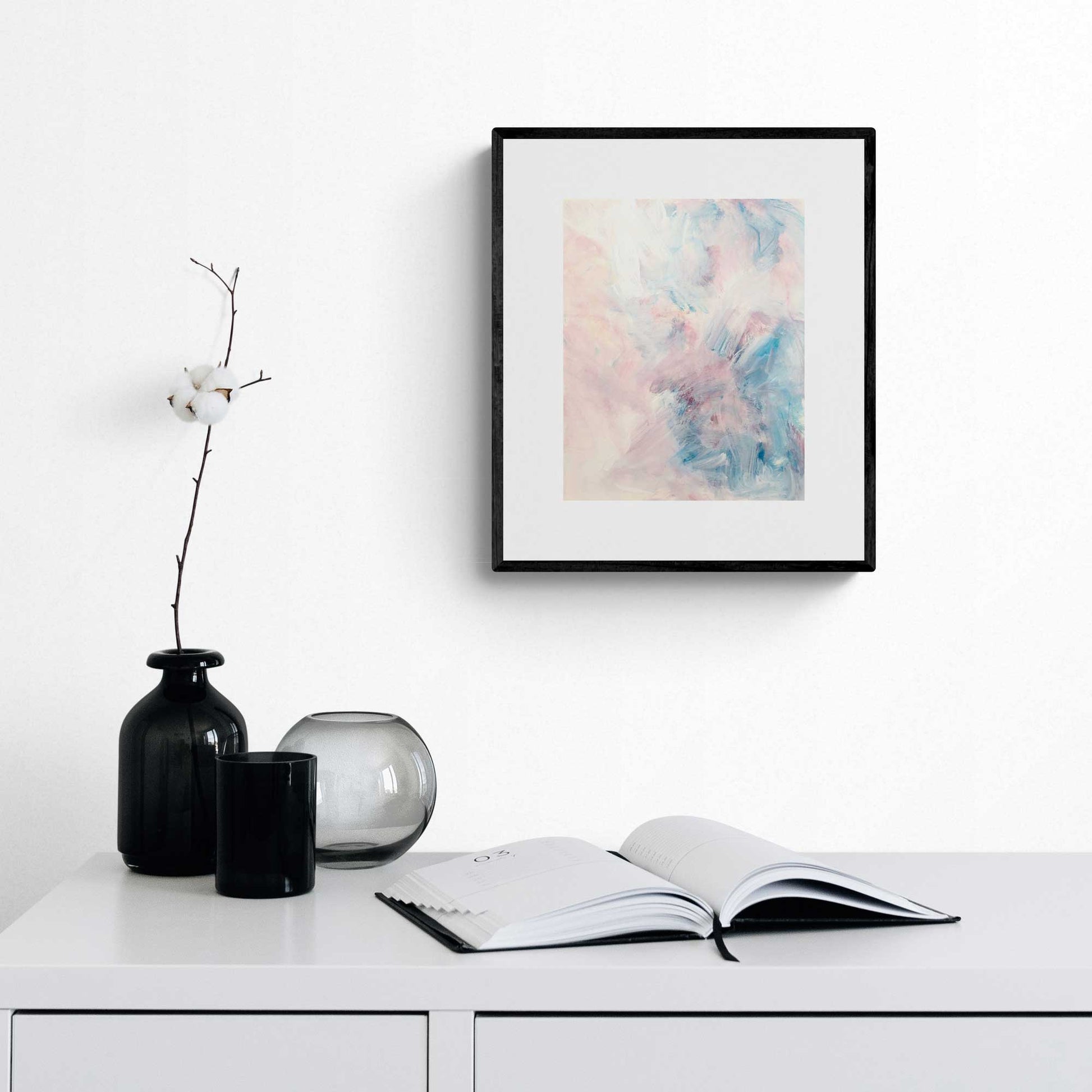 ACP-LV-061 "Love" #61 (10x8) Black Frame original acrylic abstract painting by Chizu Omori Art