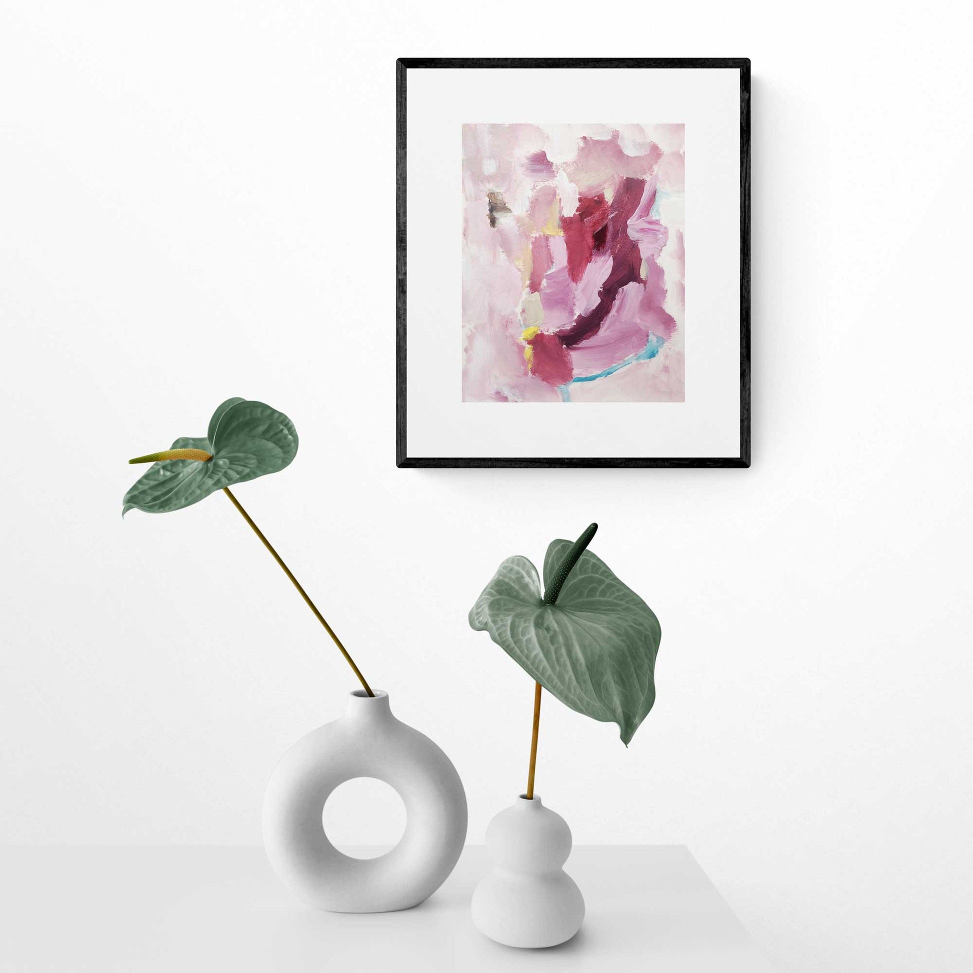 ACP-LV-085 "Love" #85 (10x8) Black Frame original acrylic abstract painting by Chizu Omori Art