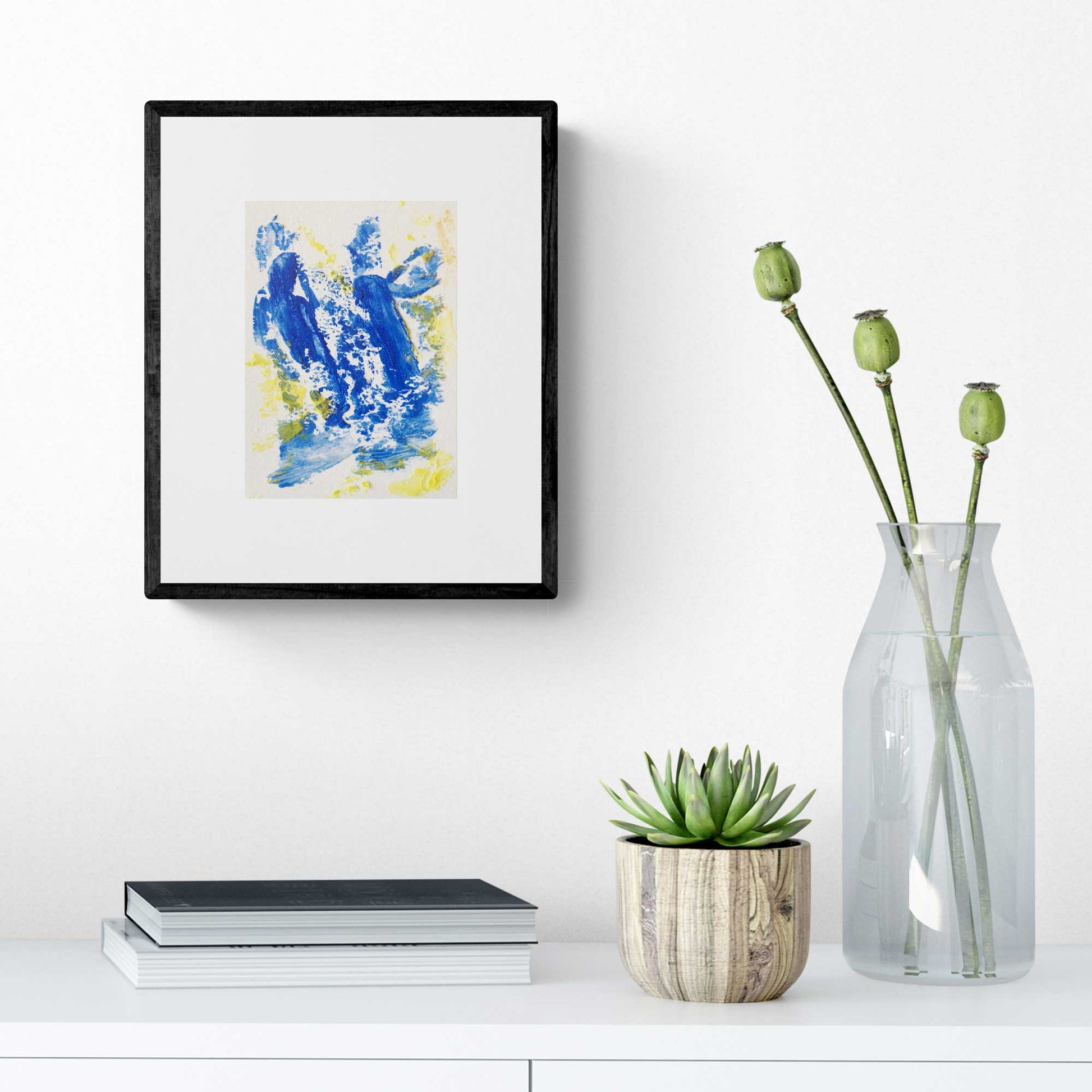 ENP-NB-003 "New Beginning" #3 (7x5) Black frame original acrylic abstract painting by Chizu Omori Art