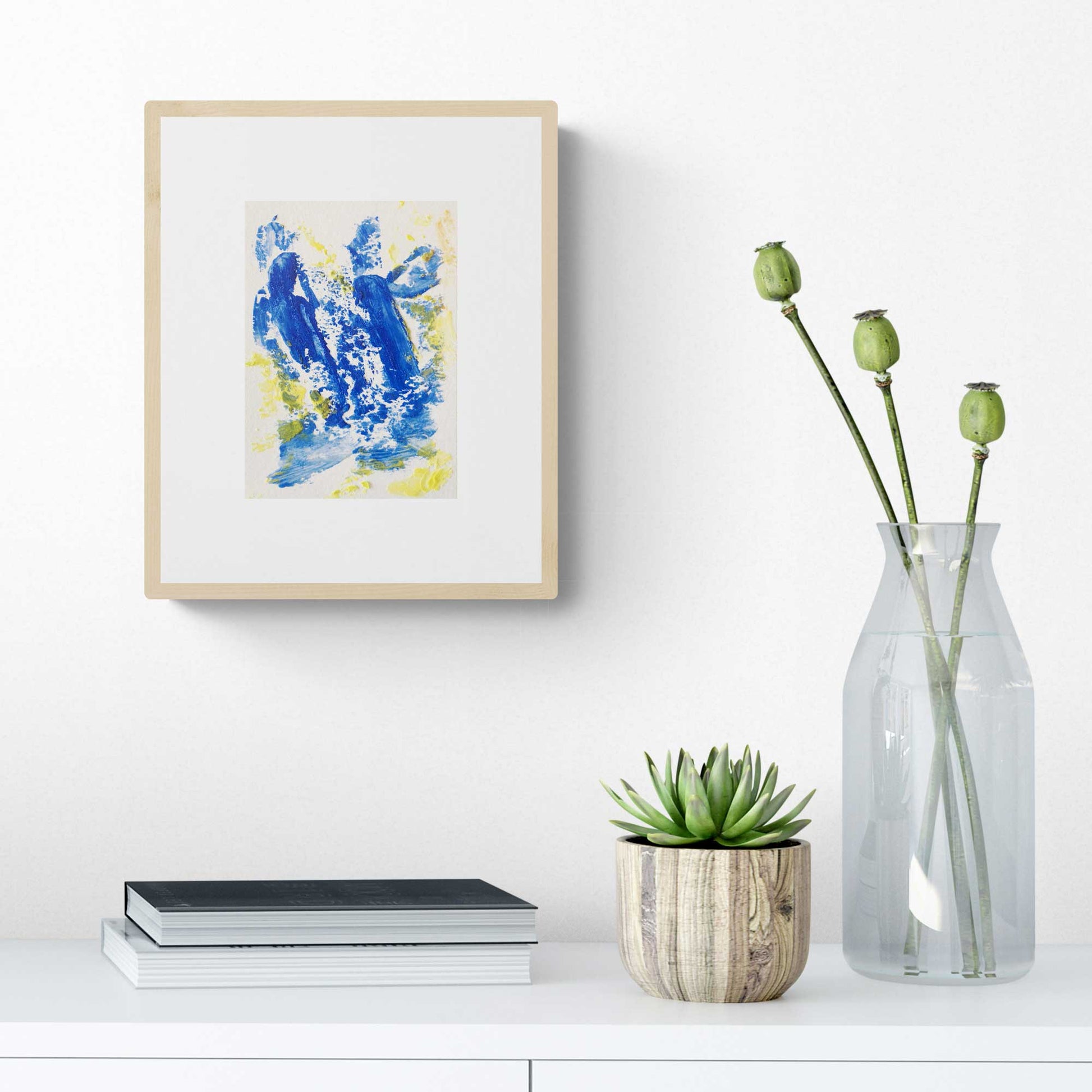 ENP-NB-003 "New Beginning" #3 (7x5) Wood frame original acrylic abstract painting by Chizu Omori Art