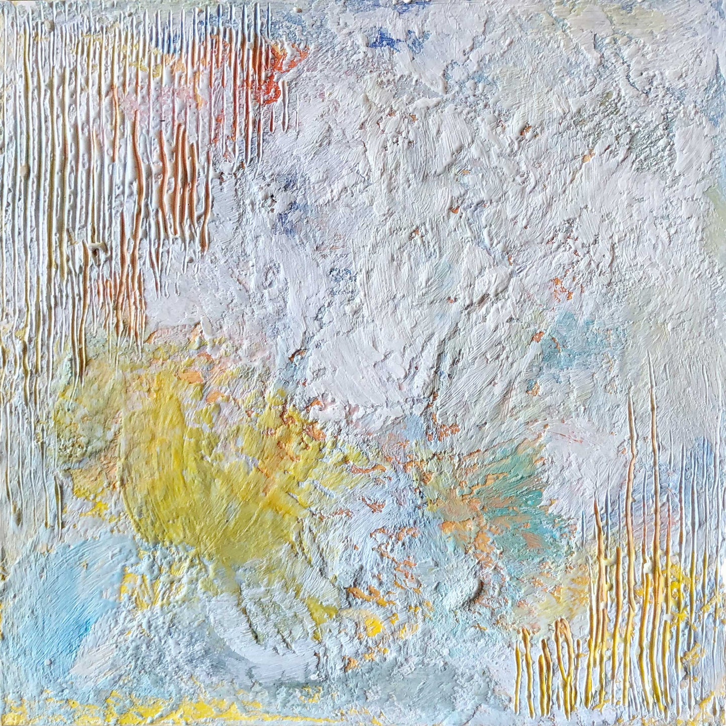 ENW-NB-006 "New Beginning" #6 (8x8x.875) Original encaustic abstract painting by Chizu Omori Art