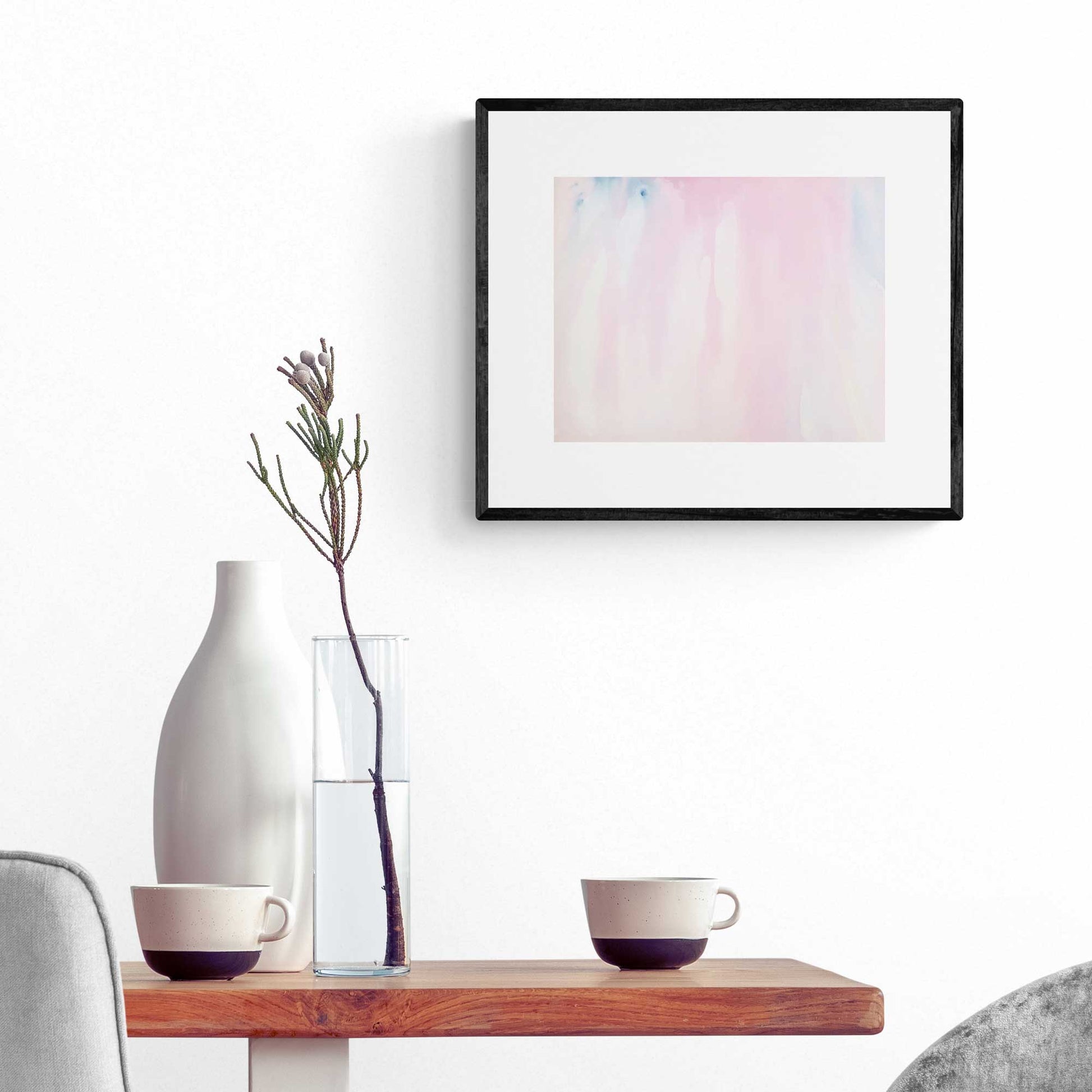WCP-LV-004 "Love" #4 (5x7) Black frame original watercolor abstract painting by Chizu Omori Art