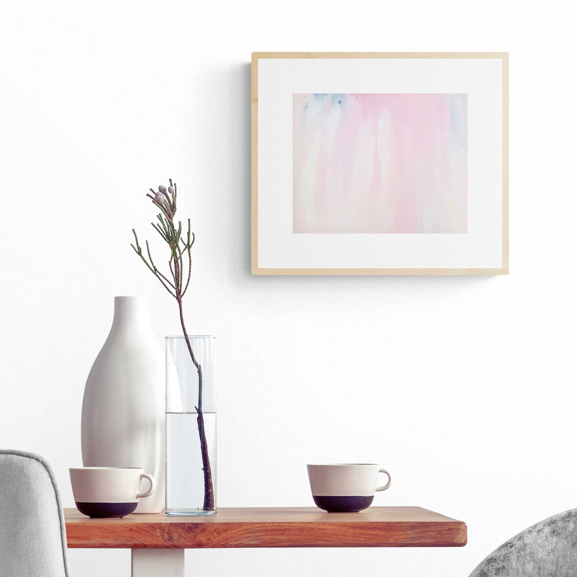 WCP-LV-004 "Love" #4 (5x7) Wood frame original watercolor abstract painting by Chizu Omori Art