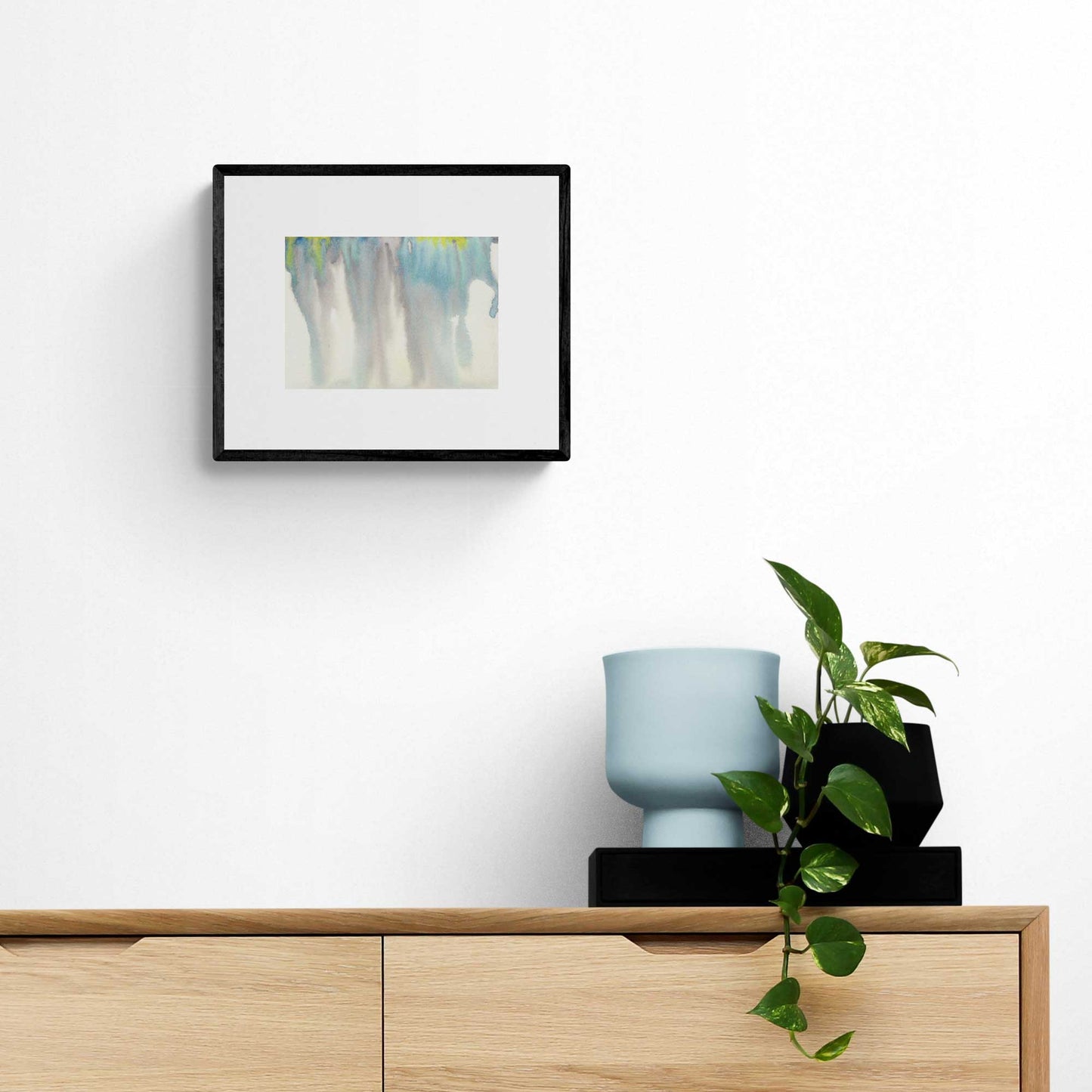 WCP-NA-010 "Nature" #10 (5x7) Black frame original watercolor abstract painting by Chizu Omori Art
