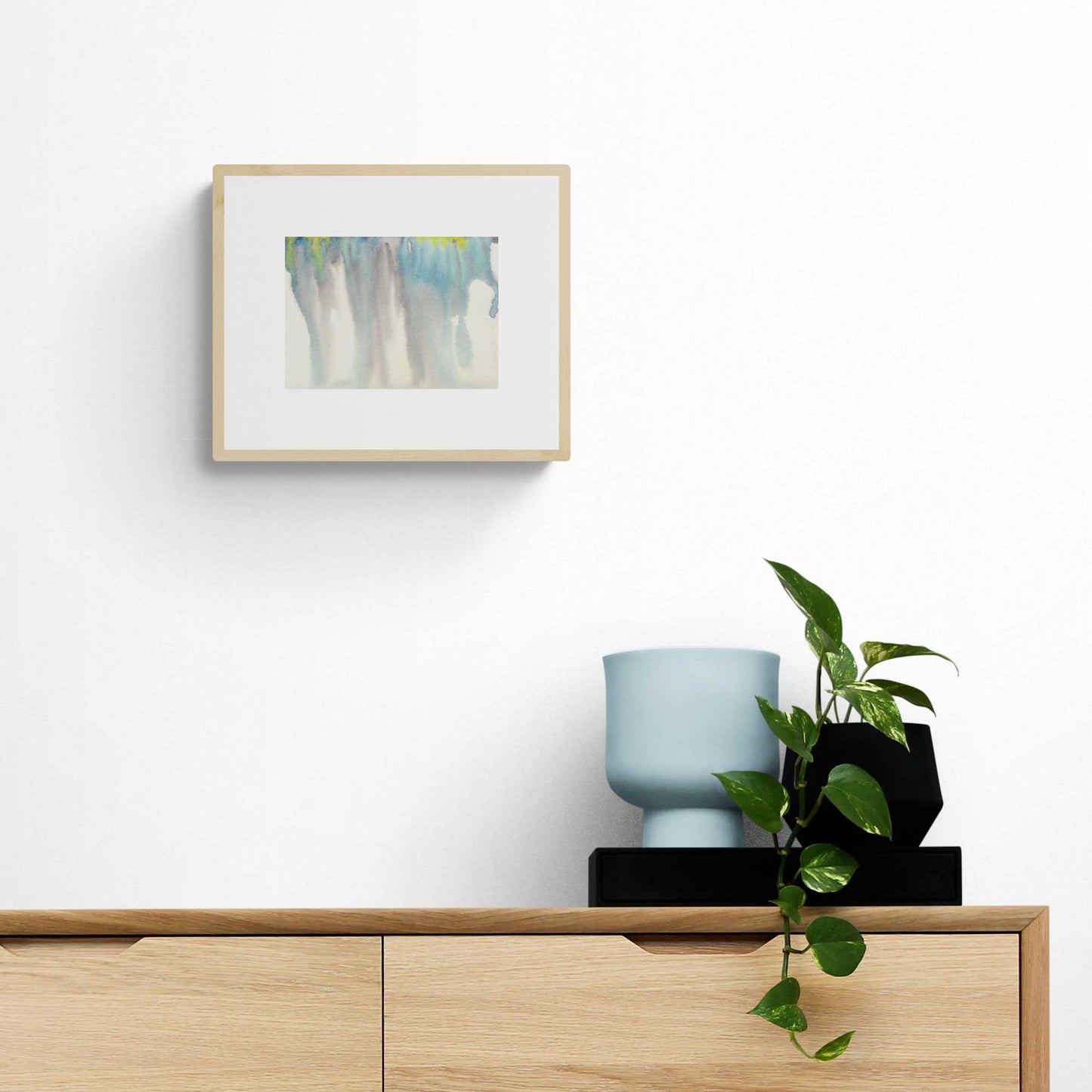 WCP-NA-010 "Nature" #10 (5x7) Wood frame original watercolor abstract painting by Chizu Omori Art